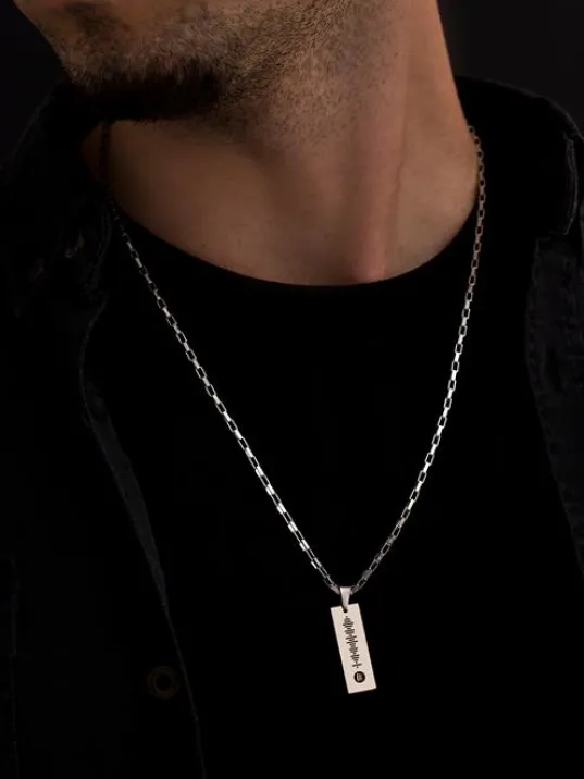 Erkek Çelik Kolye - Spotify Şarkı Kodlu Çelik İnce Uçlu Kolye