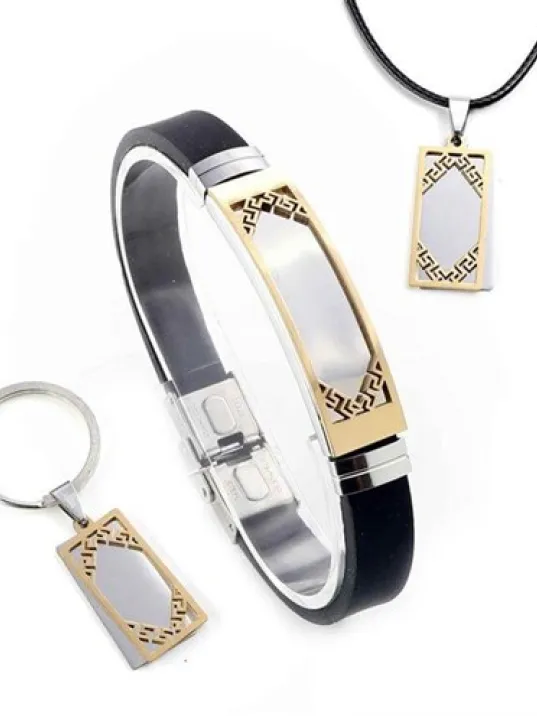 İsim Yazılabilen Altın Kaplama Çelik Erkek Bileklik Kolye Anahtarlık Set İsim Yazılabilen Altın Kaplama Çelik Erkek Bileklik Kolye Anahtarlık Set