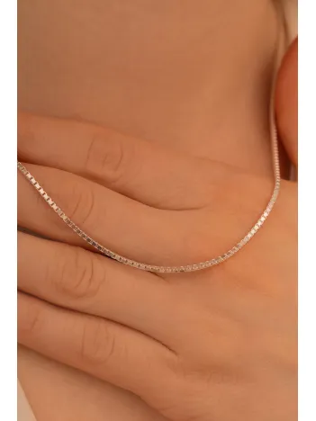 Kadın Gümüş Kolye - 925 Ayar 1.5 mm Küp Zincir Gümüş Kolye