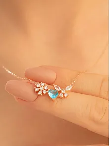 Kadın Gümüş Kolye - Rose Altın Kaplama Zirkon Taşlı Kalp Motifli Gümüş Kolye