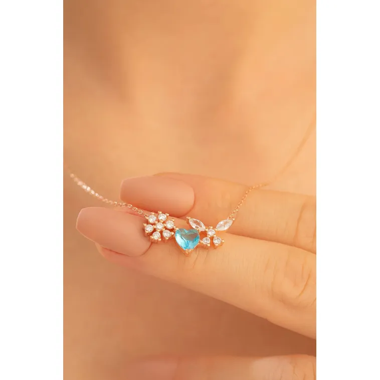 Kadın Gümüş Kolye - Rose Altın Kaplama Zirkon Taşlı Kalp Motifli Gümüş Kolye Kadın Gümüş Kolye - Rose Altın Kaplama Zirkon Taşlı Kalp Motifli Gümüş Kolye