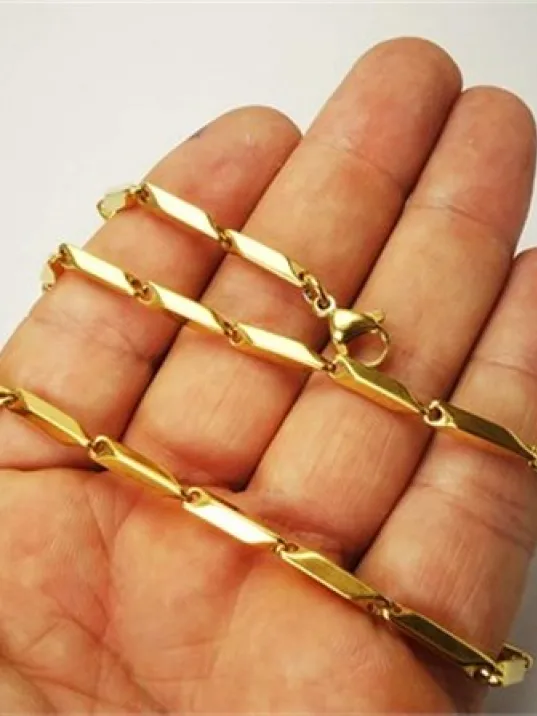 Çelik Erkek Kolye Zincir İnce Altın Sarısı Model