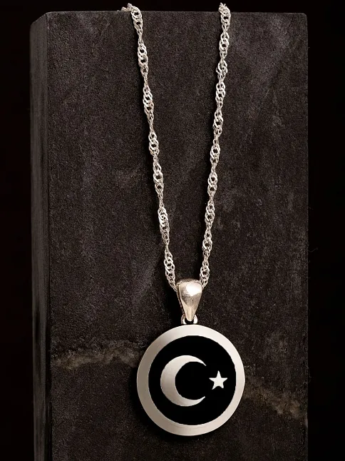 Kadın Gümüş Kolye - Türk Bayrağı Ay Yıldız Kadın Gümüş Kolye Zincir