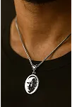 Erkek Gümüş Kolye - Oval Atatürk Motifli Erkek Gümüş