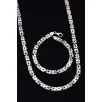 Erkek Gümüş Kolye Bileklik Set - 6.5mm Dikdörtgen Kesim Yassı Kral Gümüş Kolye Bileklik Set Erkek Gümüş Kolye Bileklik Set - 6.5mm Dikdörtgen Kesim Yassı Kral Gümüş Kolye Bileklik Set
