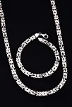 Erkek Gümüş Kolye Bileklik Set - 6.5mm Dikdörtgen Kesim Yassı Kral Gümüş Kolye Bileklik Set