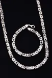 Erkek Gümüş Kolye Bileklik Set - 6.5mm Dikdörtgen Kesim Yassı Kral Gümüş Kolye Bileklik Set Erkek Gümüş Kolye Bileklik Set - 6.5mm Dikdörtgen Kesim Yassı Kral Gümüş Kolye Bileklik Set