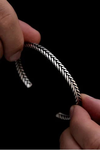 Erkek Gümüş Bileklik - Tilki Kuyruğu Model 2 Gümüş Kelepçe Bileklik