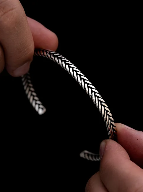Erkek Gümüş Bileklik - Tilki Kuyruğu Model 2 Gümüş Kelepçe Bileklik