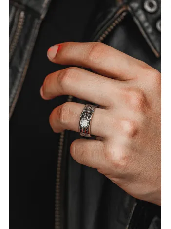 Erkek Gümüş Yüzük - Harf Yazılabilir Kral Zincirli 3 Sıra Zirkon Taşlı Erkek Yüzük