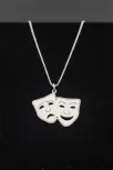 Kadın Gümüş Kolye - Tiyatro Maske Ağlayan Gülen Surat Yüz 925 Ayar Gümüş Hayalet Kolye