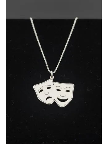 Kadın Gümüş Kolye - Tiyatro Maske Ağlayan Gülen Surat Yüz 925 Ayar Gümüş Hayalet Kolye