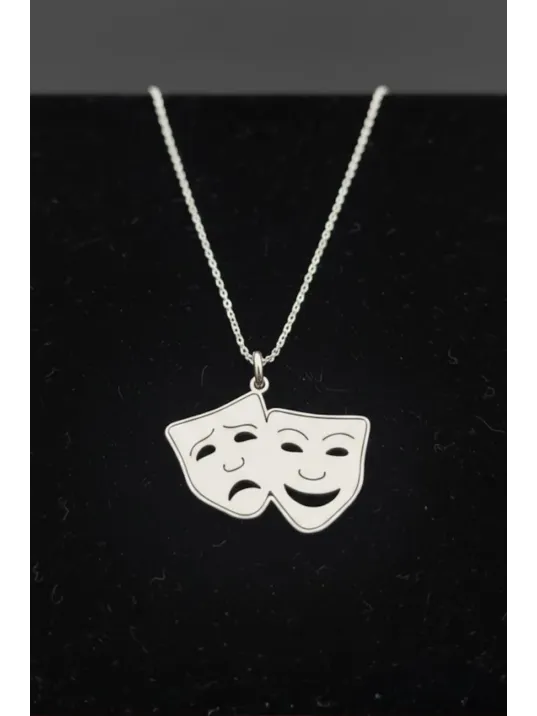 Kadın Gümüş Kolye - Tiyatro Maske Ağlayan Gülen Surat Yüz 925 Ayar Gümüş Hayalet Kolye