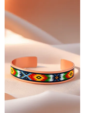 Kadın Bakır Bileklik - Flower Model Özel Baskı Metal Kutu Ve Kuvars Taşı