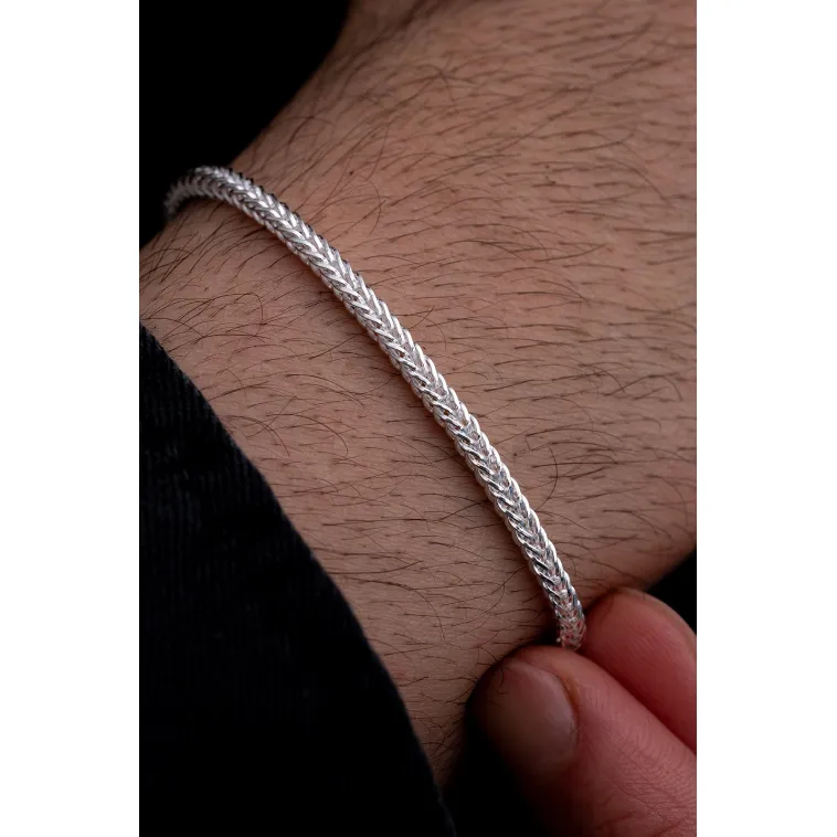 Erkek Gümüş Bileklik - 3mm Gümüş Beyaz Parlak Tilki Kuyruğu Model Erkek Bileklik Erkek Gümüş Bileklik - 3mm Gümüş Beyaz Parlak Tilki Kuyruğu Model Erkek Bileklik