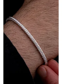 Erkek Gümüş Bileklik - 3mm Gümüş Beyaz Parlak Tilki Kuyruğu Model Erkek Bileklik