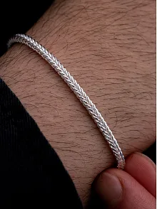 Erkek Gümüş Bileklik - 3mm Gümüş Beyaz Parlak Tilki Kuyruğu Model Erkek Bileklik