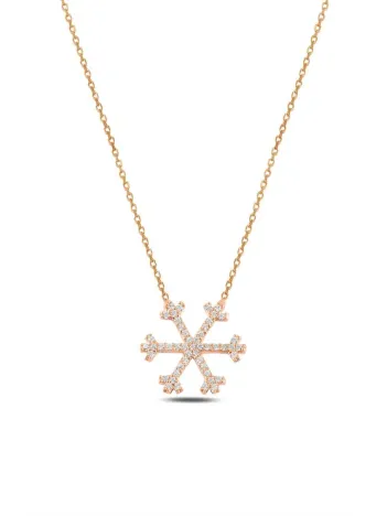 Zirkon Taşlı Rose Renk Kar Tanesi Model Kadın Gümüş Kolye GKLKRTNSM2D-ROS