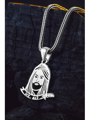 925 Ayar Gümüş Hz. Ali Motifli Zülfikar Kılıcı Tasarımlı Tilki Kuyruğu Erkek Kolye