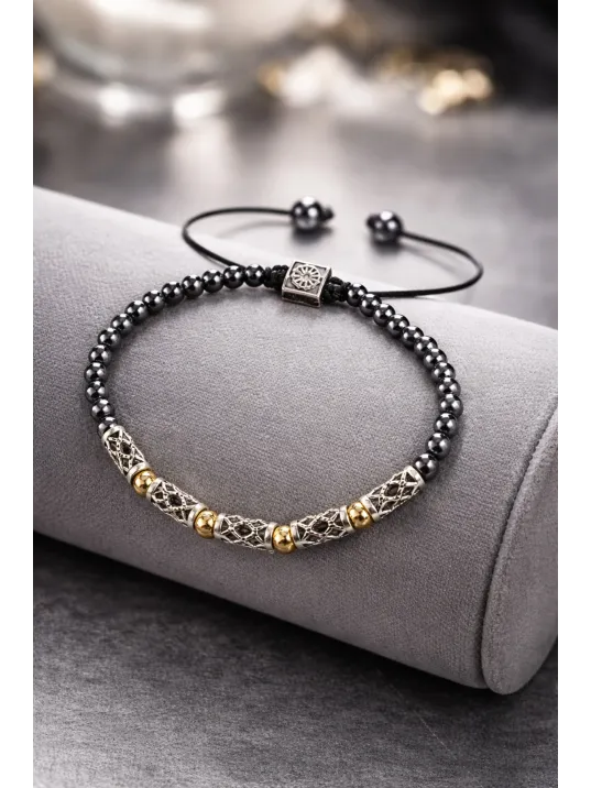 Erkek Çelik Bileklik - Doğal Hematit Taşlı Ayarlanabilir Detaylı Çelik Bileklik Erkek Çelik Bileklik - Doğal Hematit Taşlı Ayarlanabilir Detaylı Çelik Bileklik