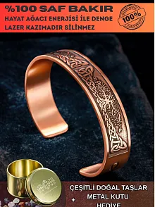Erkek Bakır Bileklik - Viking Hayat Ağacı - YGGDRASİLL İskandinav Mitolojisi Erkek Kelepçe Bileklik