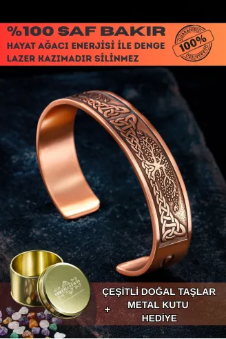 Erkek Bakır Bileklik - Viking Hayat Ağacı - YGGDRASİLL İskandinav Mitolojisi Erkek Kelepçe Bileklik