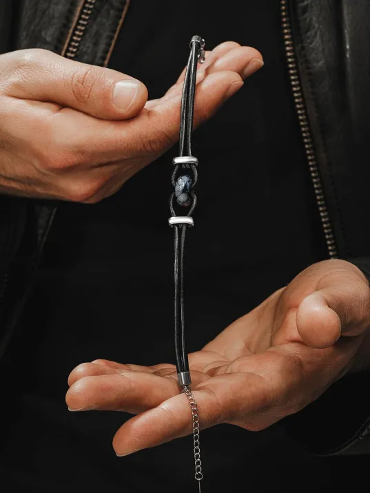 Erkek Deri Bileklik - Orjinal Beyaz Akik Deri Erkek Bileklik