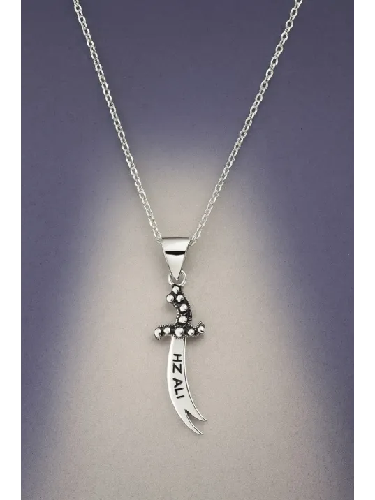 Hz.ali Yazılı Gümüş Zülfikar Kılıcı Kadın Kolye