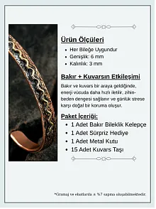 Copper Wave Bakır Kelepçe Bilezik Erkek Kadın Doğal Taşı ve Metal Kutulu