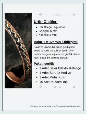 Copper Wave Bakır Kelepçe Bilezik Erkek Kadın Doğal Taşı ve Metal Kutulu