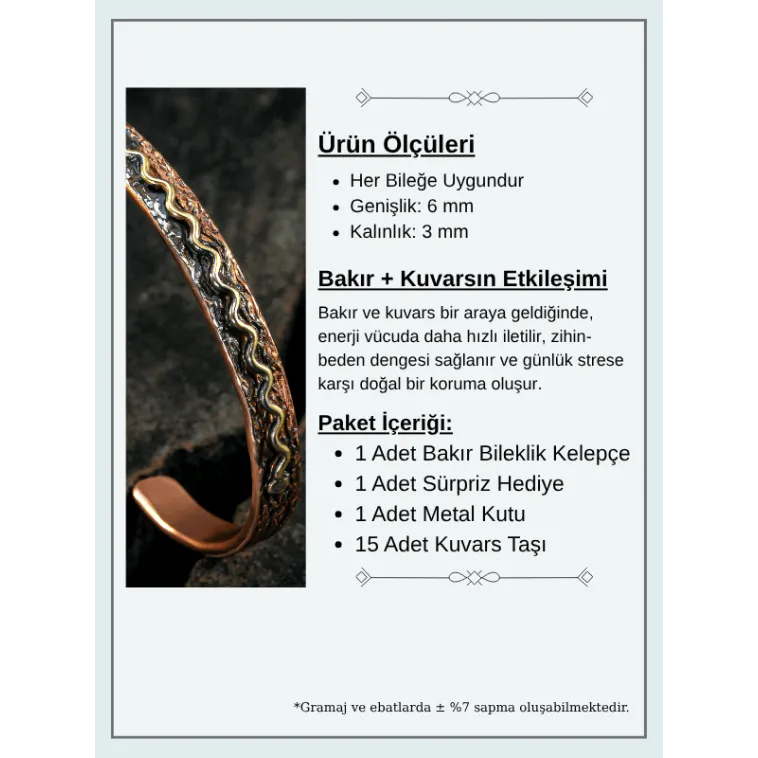 Copper Wave Bakır Kelepçe Bilezik Erkek Kadın Doğal Taşı ve Metal Kutulu Copper Wave Bakır Kelepçe Bilezik Erkek Kadın Doğal Taşı ve Metal Kutulu