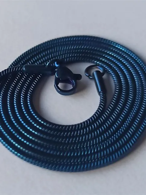 Snake Yılan Model Mavi Erkek Çelik Kolye Zincir Yuvarlak Model