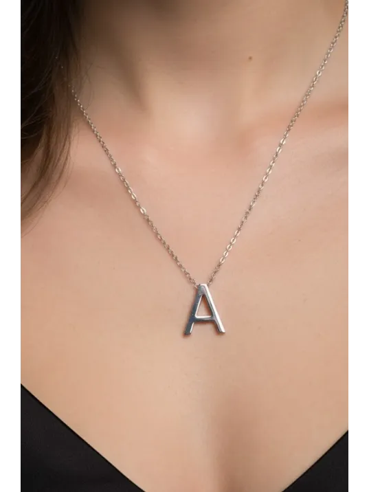 Kadın Gümüş Harf Kolye - 3 Boyutlu 925 Ayar Gümüş H Harfi Kolye