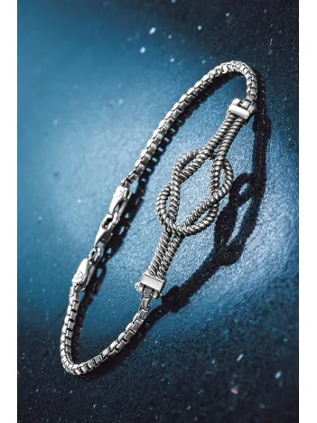 Erkek Gümüş Bileklik - Küp Zincirli Gemici Düğümü Model 2 Gümüş Bileklik