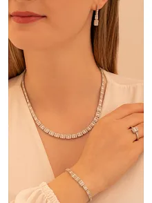 Kadın Gümüş Takı Seti - Mehtap Baget Taşlı Kolye, Bileklik, Yüzük, Küpe Tam Set