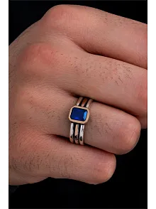Erkek Gümüş Yüzük - Lacivert Safir Taşlı İnce Kibar Erkek Yüzüğü
