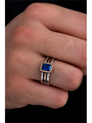 Erkek Gümüş Yüzük - Lacivert Safir Taşlı İnce Kibar Erkek Yüzüğü