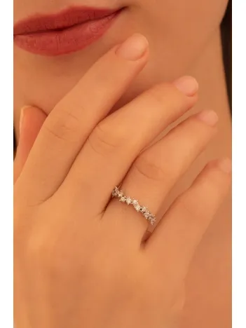 Kadın Gümüş Yüzük - Nigar Zirkon Taşlı Yaprak Model Kadın Yüzük