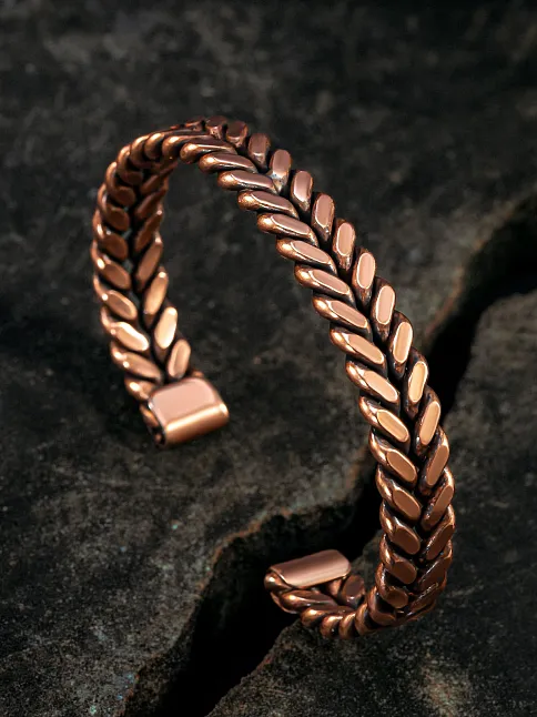 Copper Vena Model Bakır Kelepçe Bilezik Erkek Kadın Doğal Taşlar ve Metal Kutulu