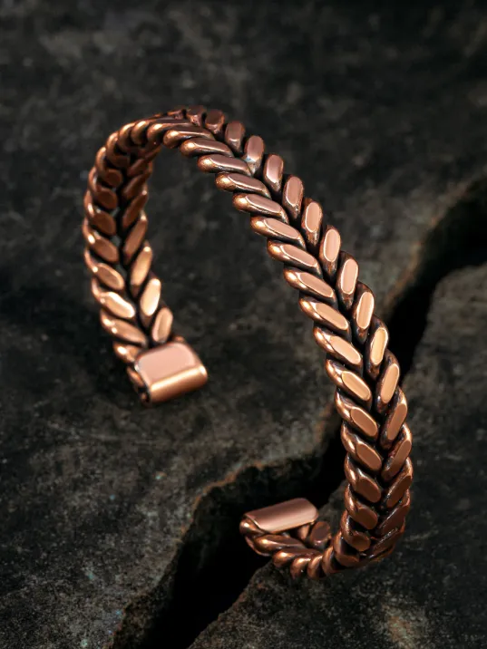 Copper Vena Model Bakır Kelepçe Bilezik Erkek Kadın Doğal Taşlar ve Metal Kutulu