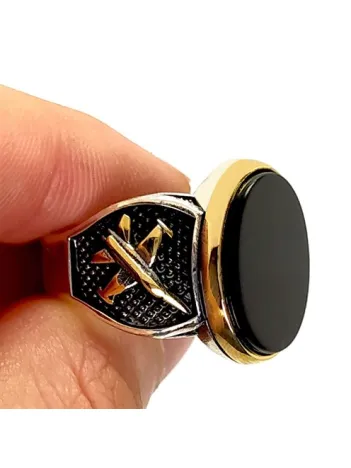Uçak Motifli Siyah Oniks Taşlı Gümüş Erkek Yüzük