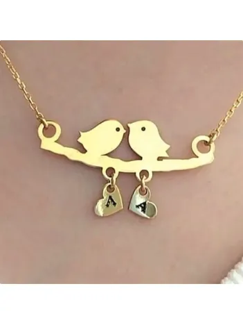 18 Ayar Gerçek Altın Kaplama Kadın Dalda Çifte Kuş Model 1 (14 Şubat Sevgililer Günü Hediyesi)