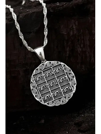 İsmi Azam Ve Yedi Ayetler Vefki Çift Taraflı Kadın Gümüş Kolye