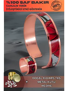 Kadın Bakır Bileklik Yüzük Set - Chlara Model Özel Baskı Metal Kutu Ve Kuvars Taşı
