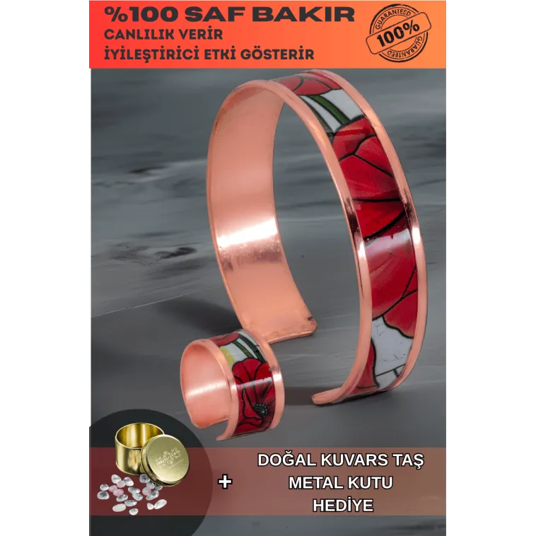 Kadın Bakır Bileklik Yüzük Set - Chlara Model Özel Baskı Metal Kutu Ve Kuvars Taşı Kadın Bakır Bileklik Yüzük Set - Chlara Model Özel Baskı Metal Kutu Ve Kuvars Taşı