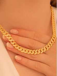 Kadın Gümüş Kolye - 22 Ayar Gerçek Altın Kaplama Taşlı Gurmet Model Gümüş Kolye