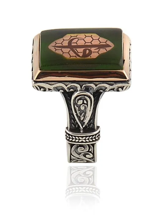 Elif Yazılı Kare Model Gümüş Erkek Yüzük  GYZELIFYZLI-GMS