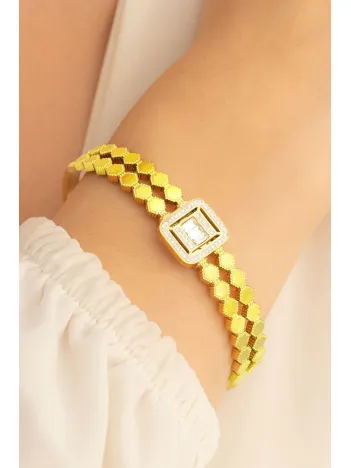 Kadın Bileklik - 22 Ayar Gerçek Altın Kaplama(kararmaz) Baget Taşlı Model