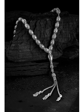 Erkek Tesbih - Zümre Oksitli 925 Ayar Gümüş Erkek Tespih Orta Boy 28gr