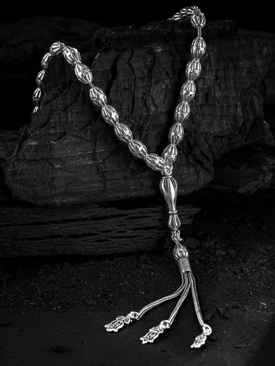 Erkek Tesbih - Zümre Oksitli 925 Ayar Gümüş Erkek Tespih Orta Boy 28gr